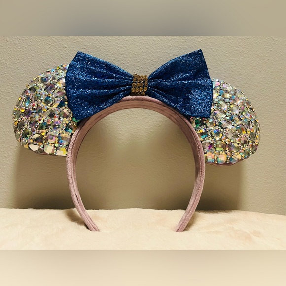 Disney Ears Rhinestones Blue Bow Handmade - Picture 4 of 5